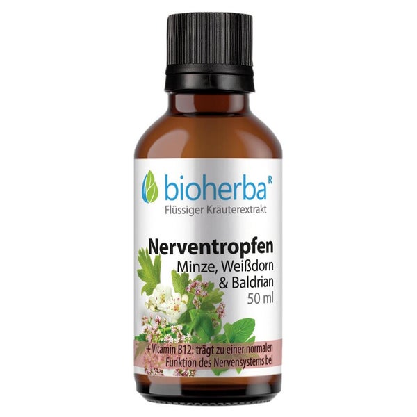 Bioherba Nerventropfen Minze Weißdorn & Baldrian Tinktur 50 ml
