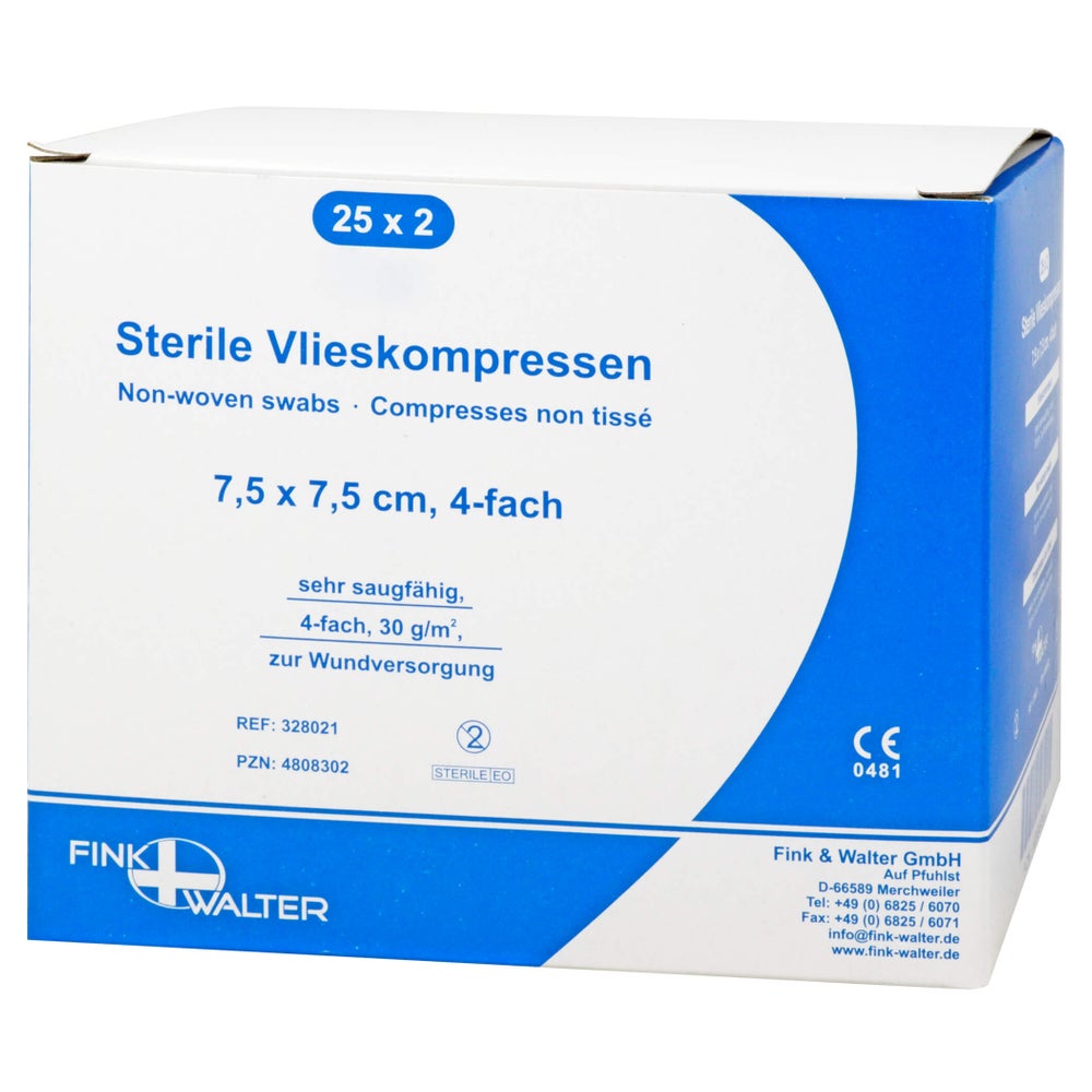 Vlieskompressen Steril 7,5x7,5 cm 4fach 25X2 St