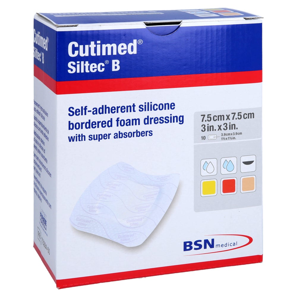 Cutimed Siltec B Schaumverband 7,5 x 7,5 cm mit Haftrand