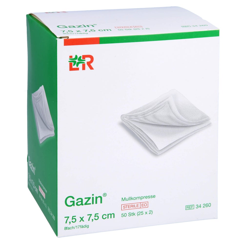 Gazin Mullkomp.7,5x7,5 cm steril 8fach 25X2 St
