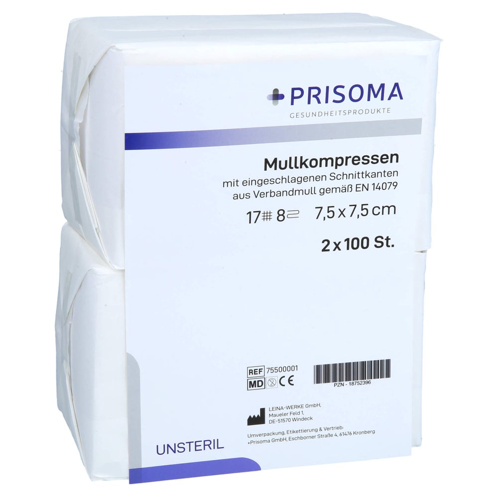 Mullkompressen Prisoma 7,5x7,5 cm unster 2X100 St