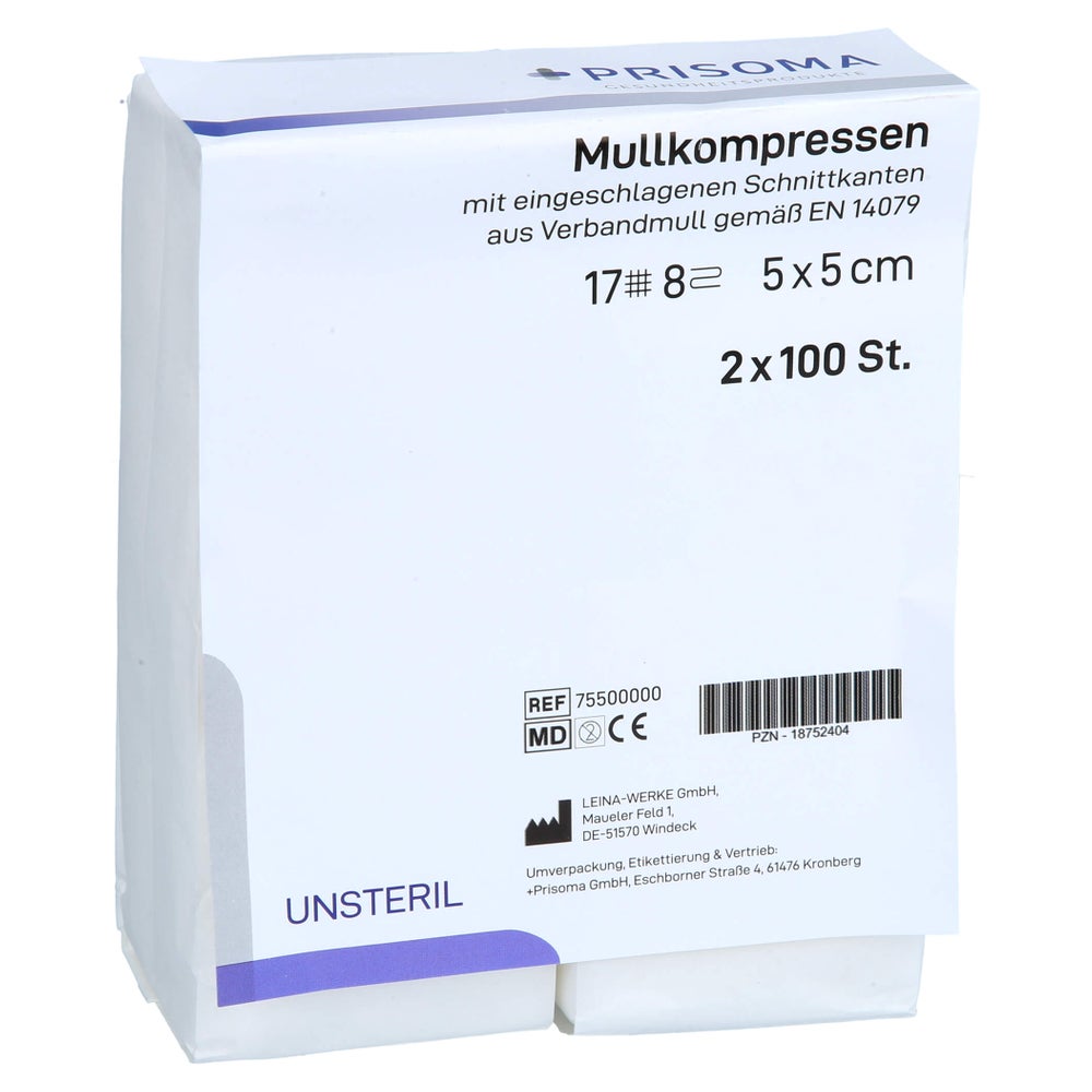 Mullkompressen Prisoma 5x5 cm unsteril 8 2X100 St