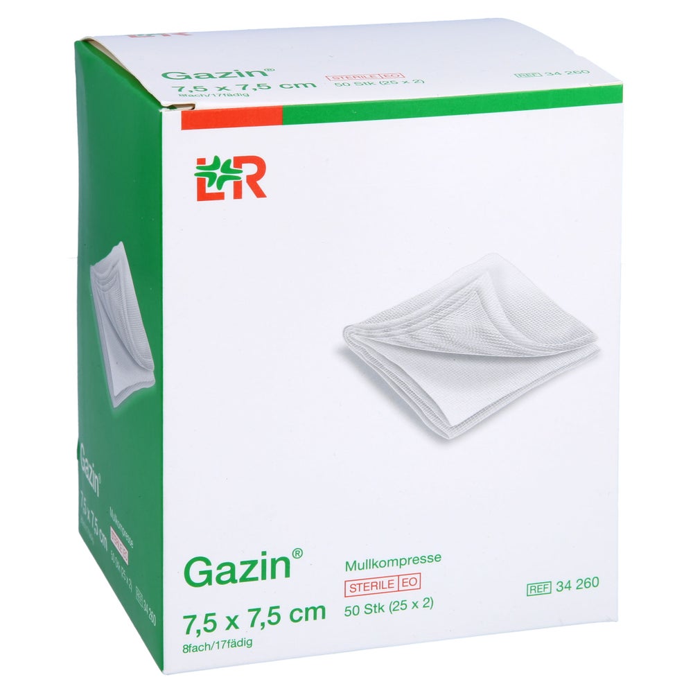 Gazin Mullkomp.7,5x7,5 cm steril 8fach 25X2 St