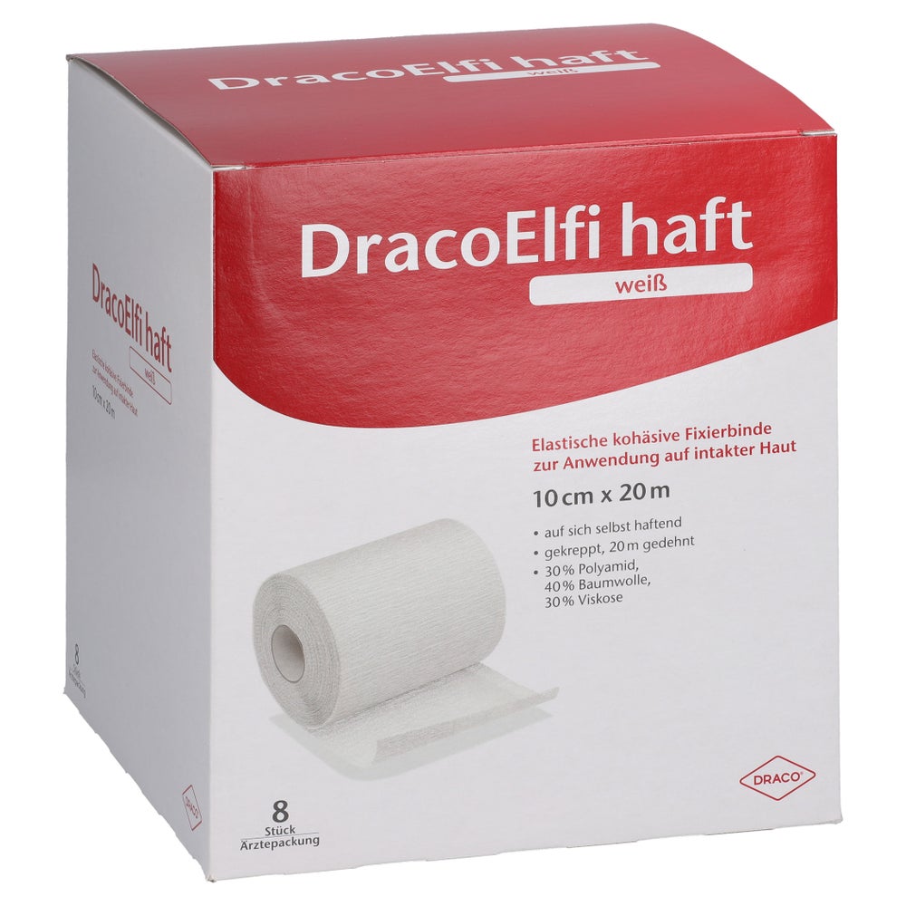 Dracoelfi Haft Elast.fixierbinde 10 Cmx20 M Weiß 8 St