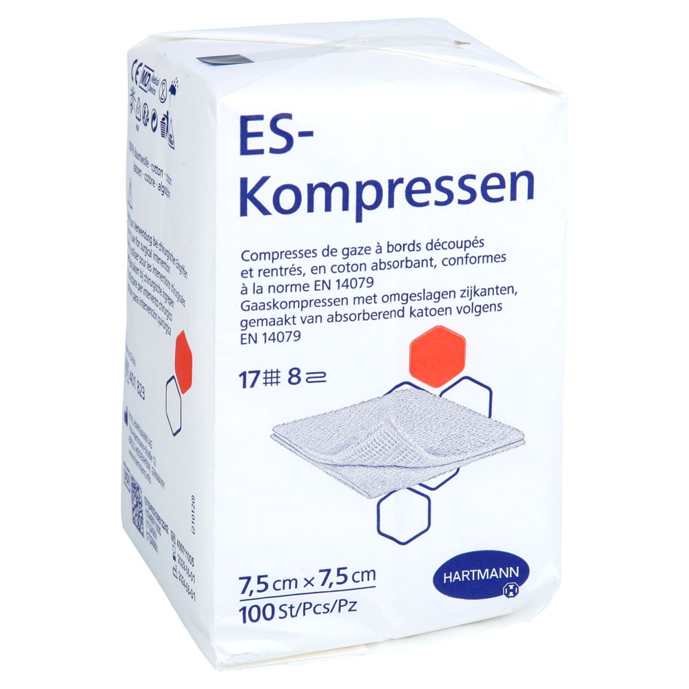 Es-kompressen Unsteril 7,5x7,5 Cm 8fach 100 St