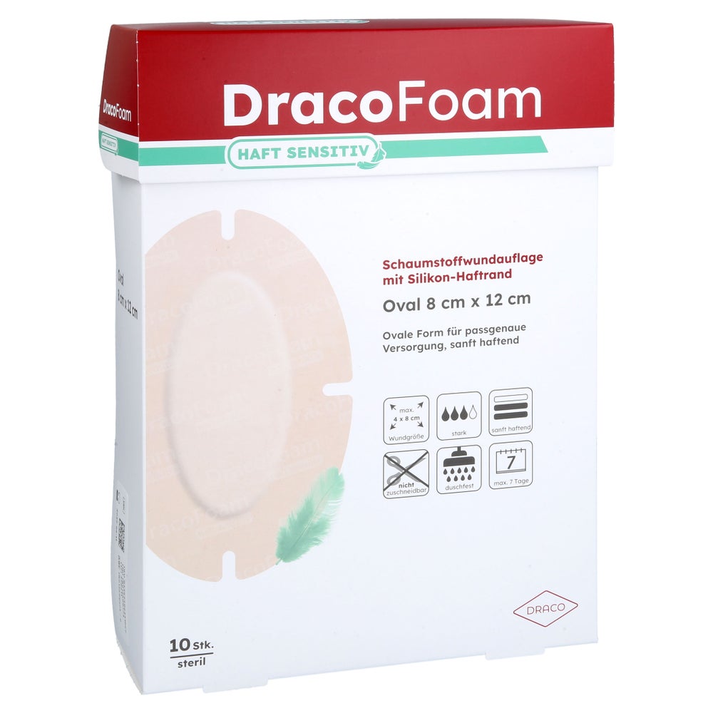 Dracofoam Haft Sensitiv Oval Schaumst.wund.8x12cm 10 St