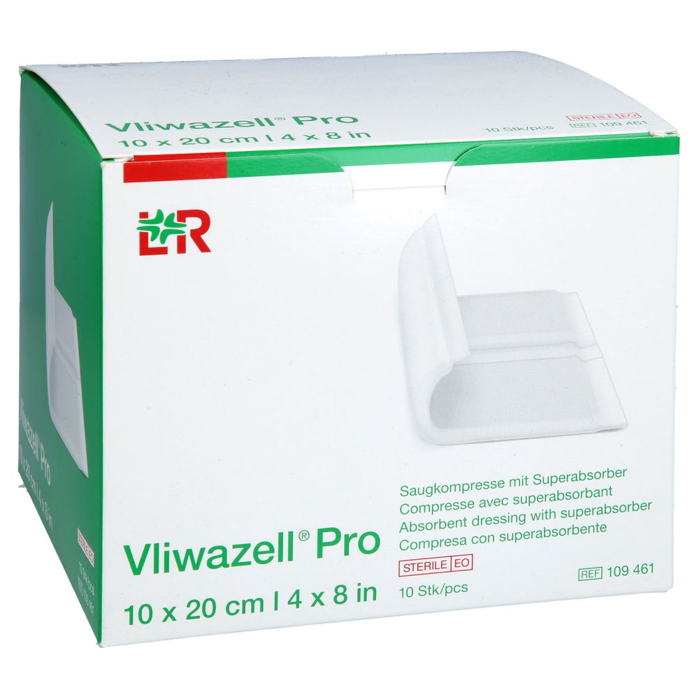 Vliwazell Pro Superabsorb.kompr.steril 10x20 Cm 10 St