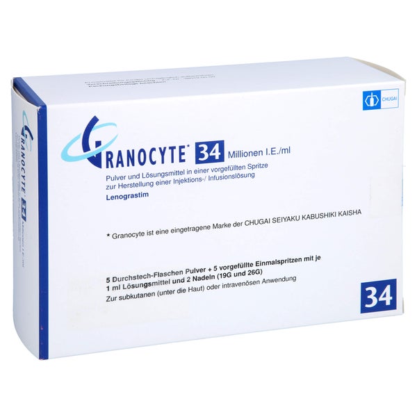 GRANOCYTE 34 Mio.I.E./ml P.u.LM H.Inj./Inf.-L.Spr. 5X1 St