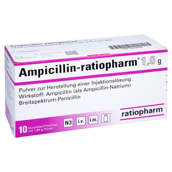 AMPICILLIN-ratiopharm 1,0 g Plv.z.Her.e.Inj.-Lsg. 10 St