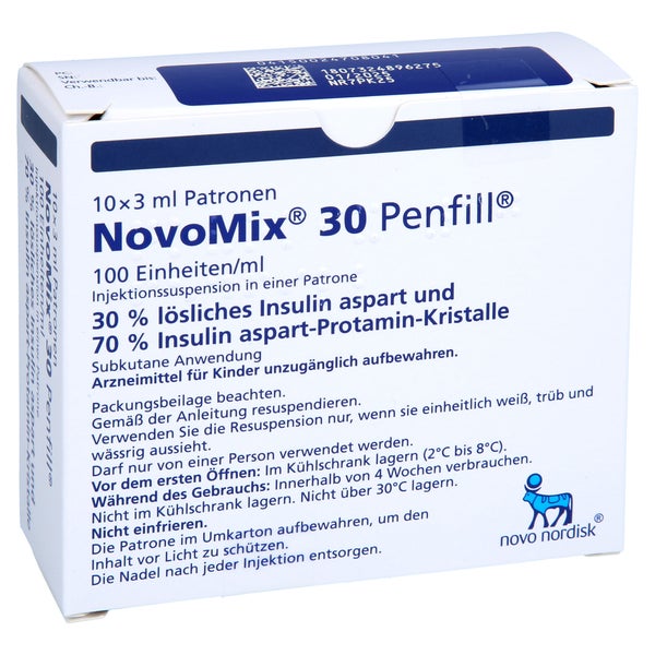 NOVOMIX 30 Penfill 3 ml Injek.-Susp.i.e.Patrone 10X3 ml