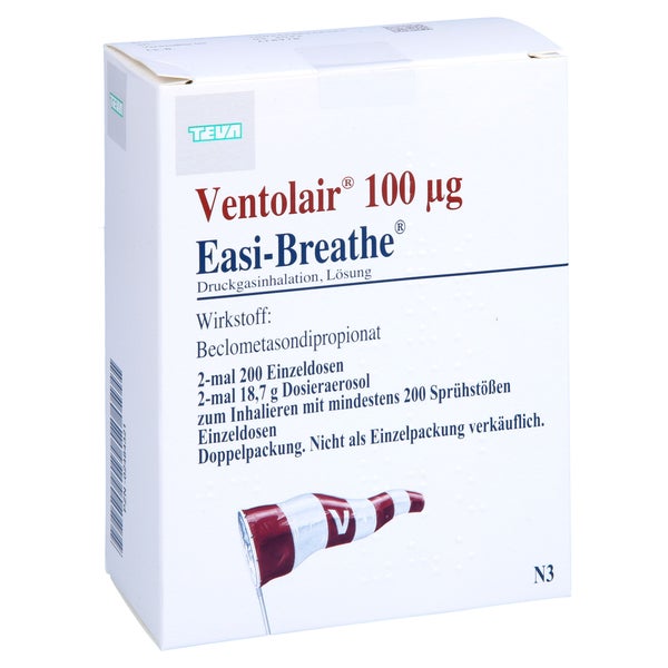 VENTOLAIR 100 µg 200 Hub Easi Breathe Dos.-Aerosol 2 St