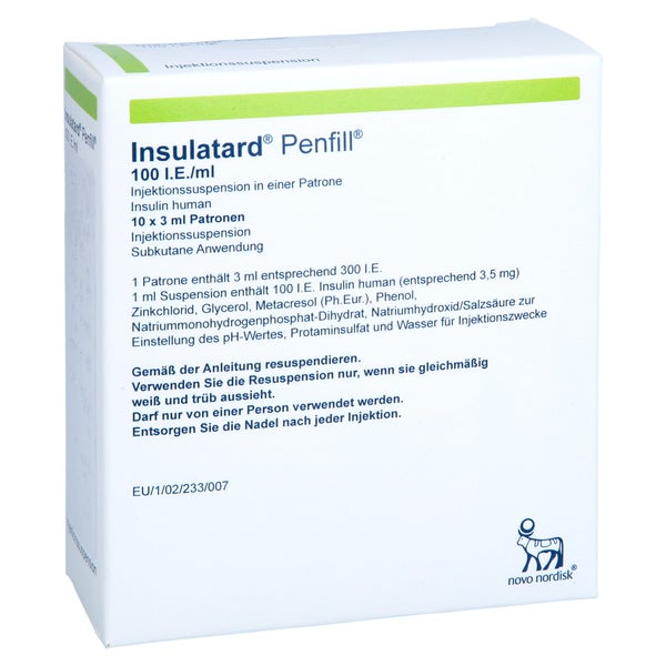 INSULATARD Penfill 100 I.E./ml Inj.-S.Zylinderamp. 10X3 ml