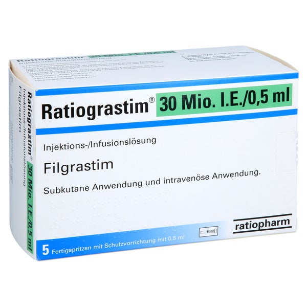 RATIOGRASTIM 30 Mio.I.E./0,5 ml Inj./Inf.L.i.FS SV 5 St