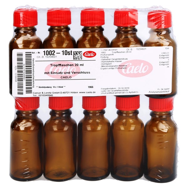 Tropfflasche 20 ml braun m.Einsatz+Versc 10 St