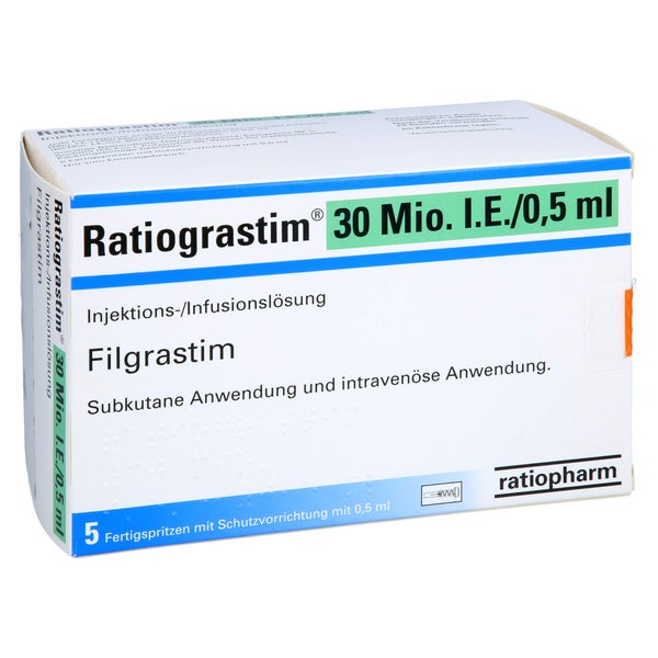RATIOGRASTIM 30 Mio.I.E./0,5 ml Inj./Inf.L.i.FS SV 5 St
