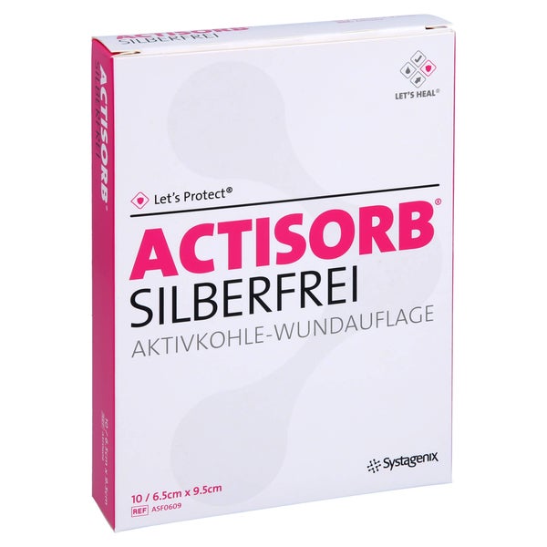 Actisorb Silberfrei 6,5x9,5 cm Aktivkohl 10 St