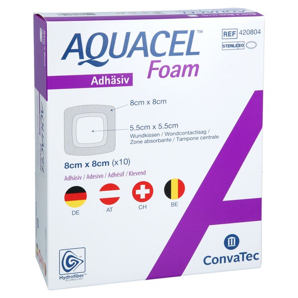 Aquacel Foam Adhäsiv 8x8 cm Verband 10 St