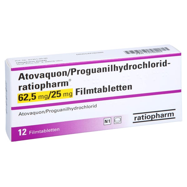 ATOVAQUON/Proguanil-HCl-ratiopharm 62,5/25mg FTA 12 St