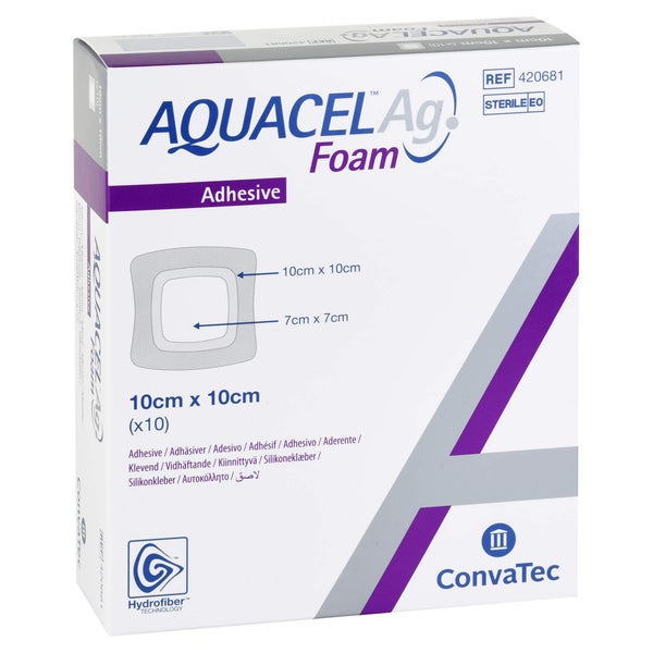 Aquacel Ag Foam adhäsiv 10x10 cm Verband 10 St