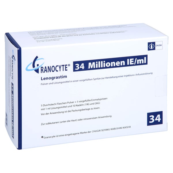 GRANOCYTE 34 Mio.I.E./ml P.u.LM H.Inj./Inf.-L.Spr. 5 St