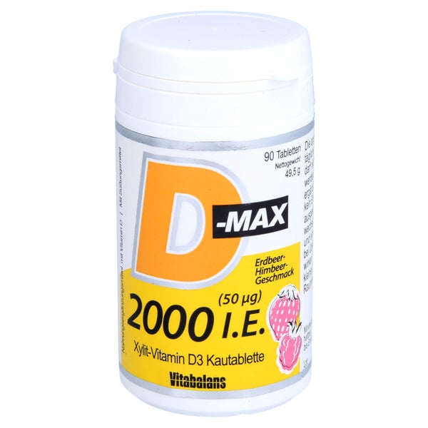 D-Max 2000 IE (50 µg) mit Erdbeer-Himbeer-Geschmack 90 St