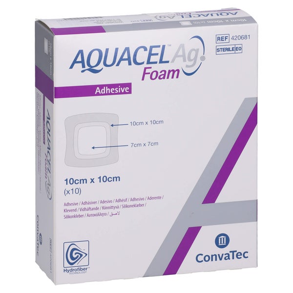 Aquacel Ag Foam adhäsiv 10x10 cm Verband 10 St