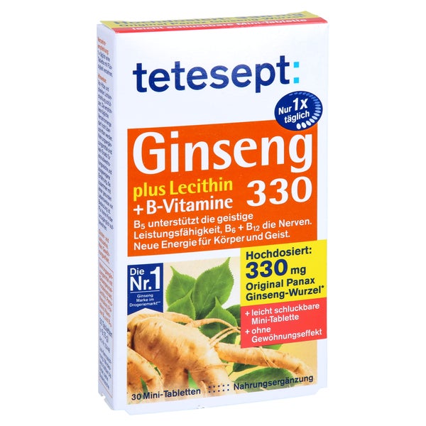 Tetesept Ginseng 330 plus Lecithin+B-Vitamine 30 St