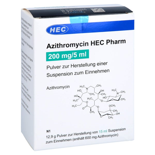 AZITHROMYCIN HEC Pharm 200mg/5ml Plv.z.Sus.-Herst. 15 ml