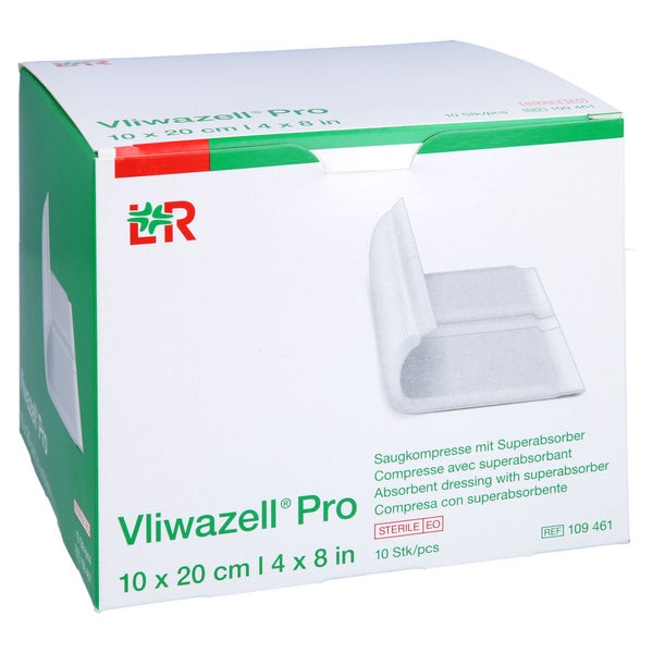 Vliwazell Pro Superabsorb.kompr.steril 10x20 Cm 10 St