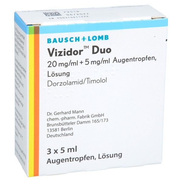 Vizidor Duo 20mg/ml+5mg/ml Augentro.unkonserviert 3X5 ml