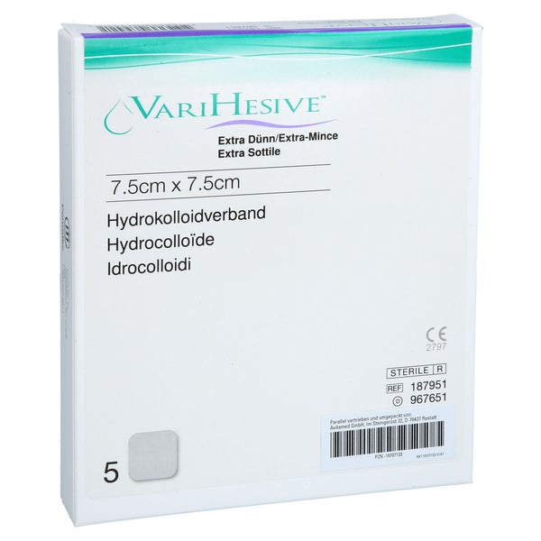 Varihesive Extra DÜnn 7.5x7.5 Cm Hkv Hydroaktiv 5 St