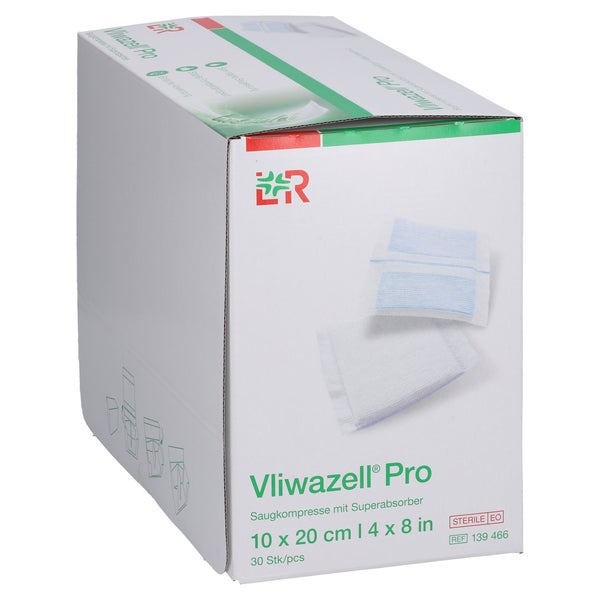 Vliwazell Pro Superabsorb.kompr.steril 10x20 Cm 30 St
